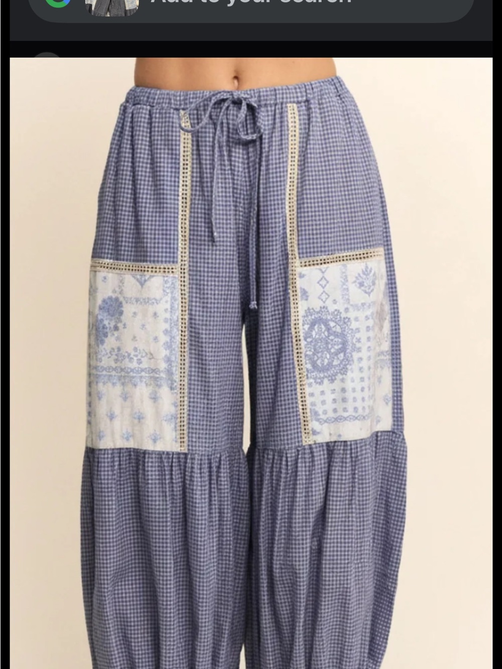 DAVI & DANI Blue Gingham Patchwork Bloomer Pants